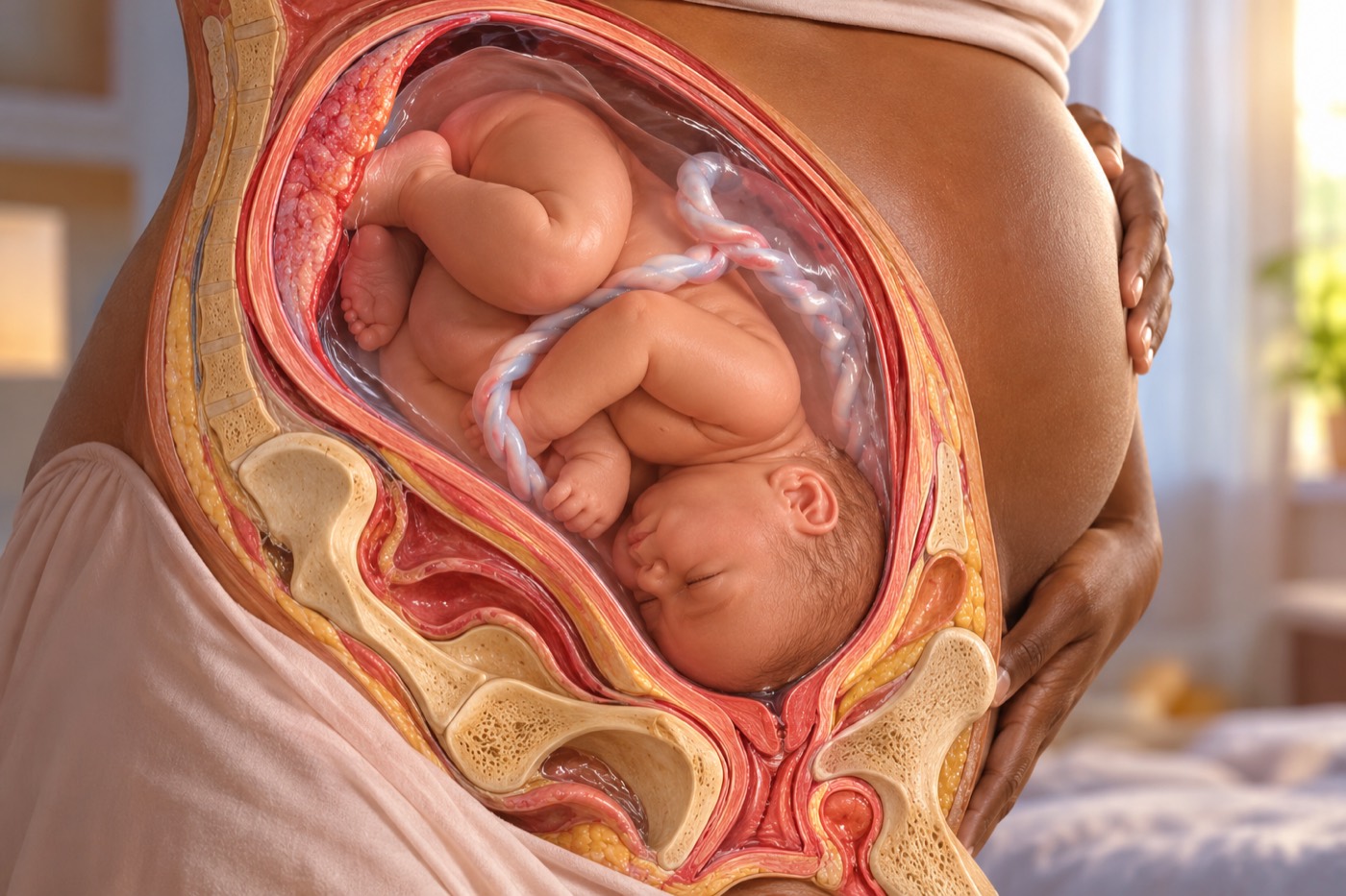 Le bébé tête en bas dans le ventre de sa maman