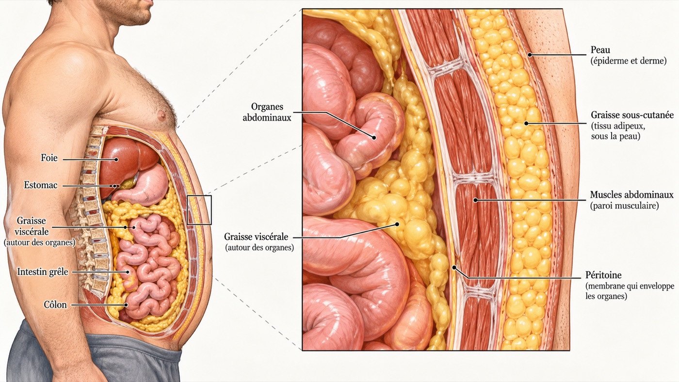 La coupe du ventre : la graisse sous la peau et la graisse autour des organes