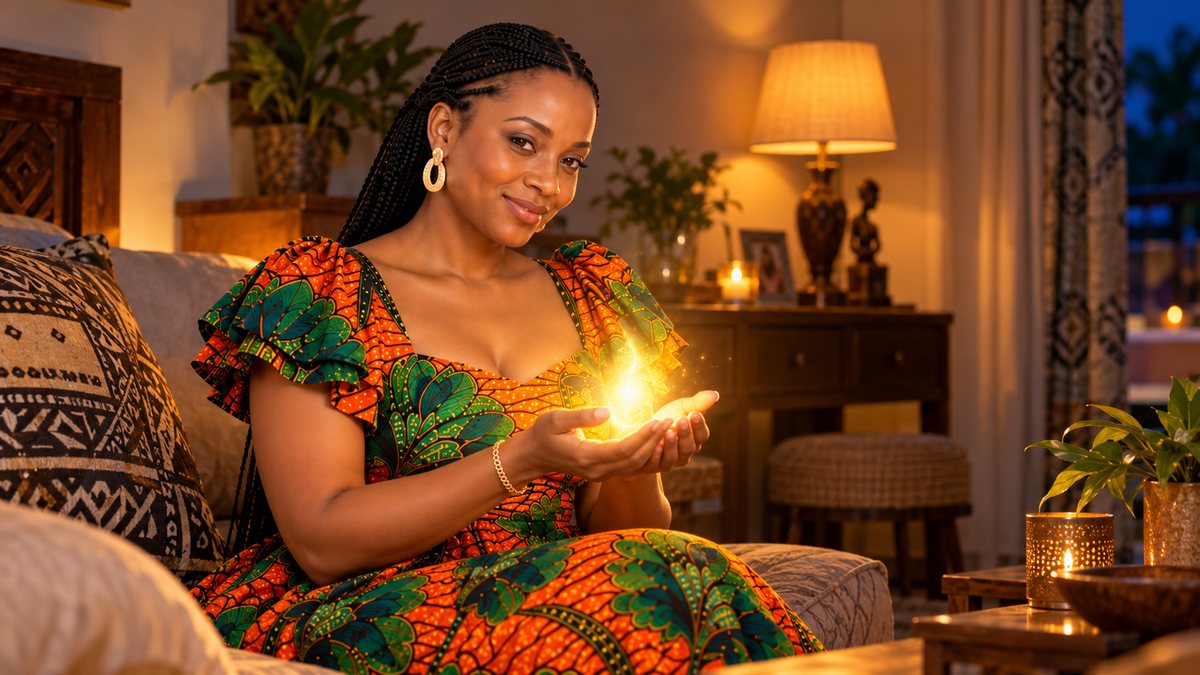 Mireille tient une petite lumière dorée dans ses mains