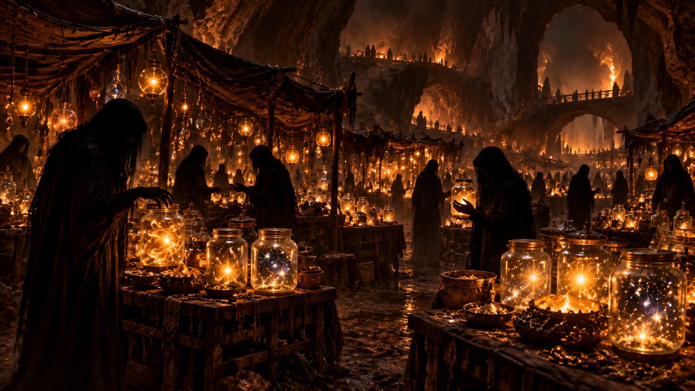 Le marché de nuit où les grâces sont rangées dans des bocaux de lumière